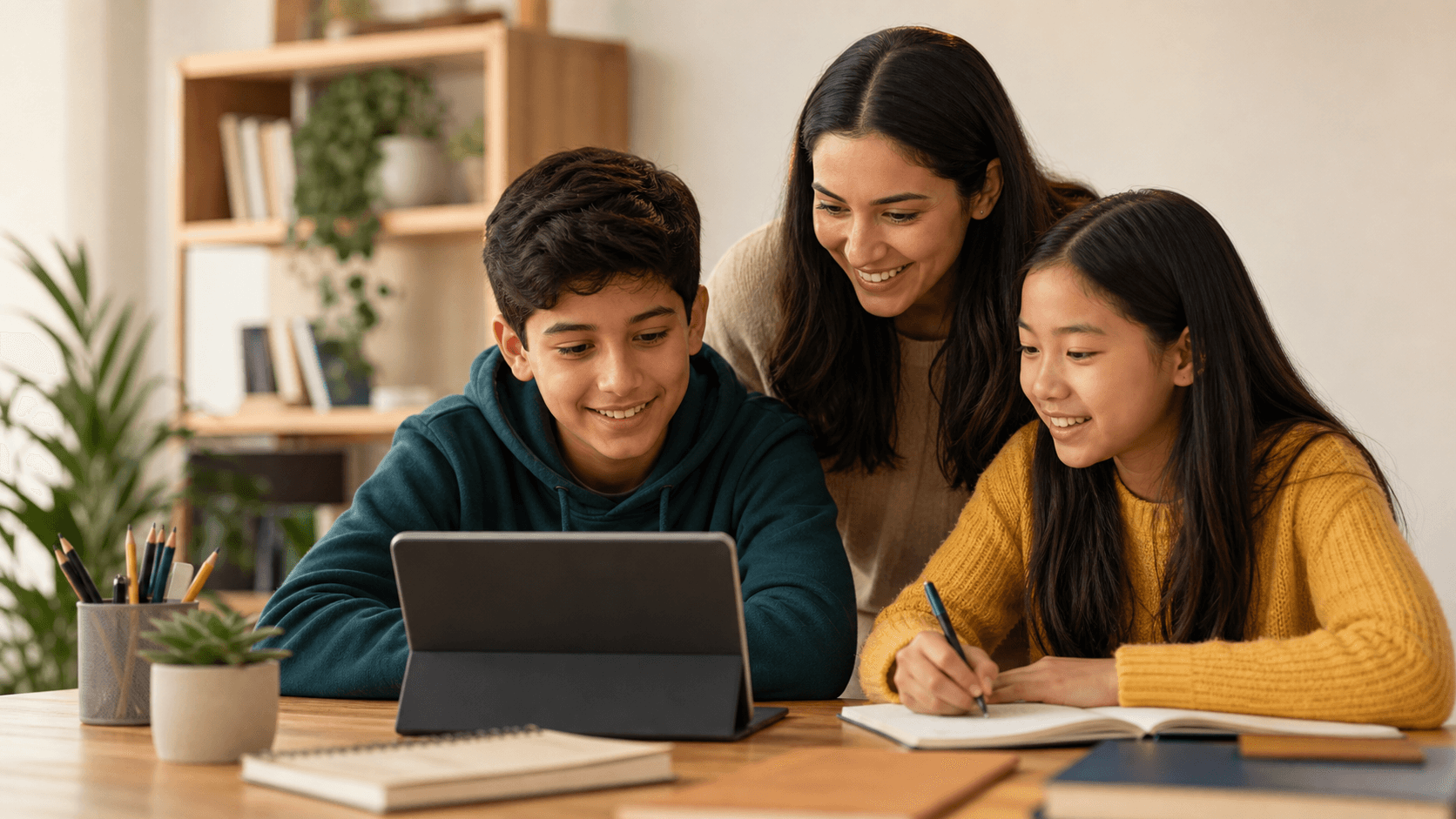 Students learning together with a mentor