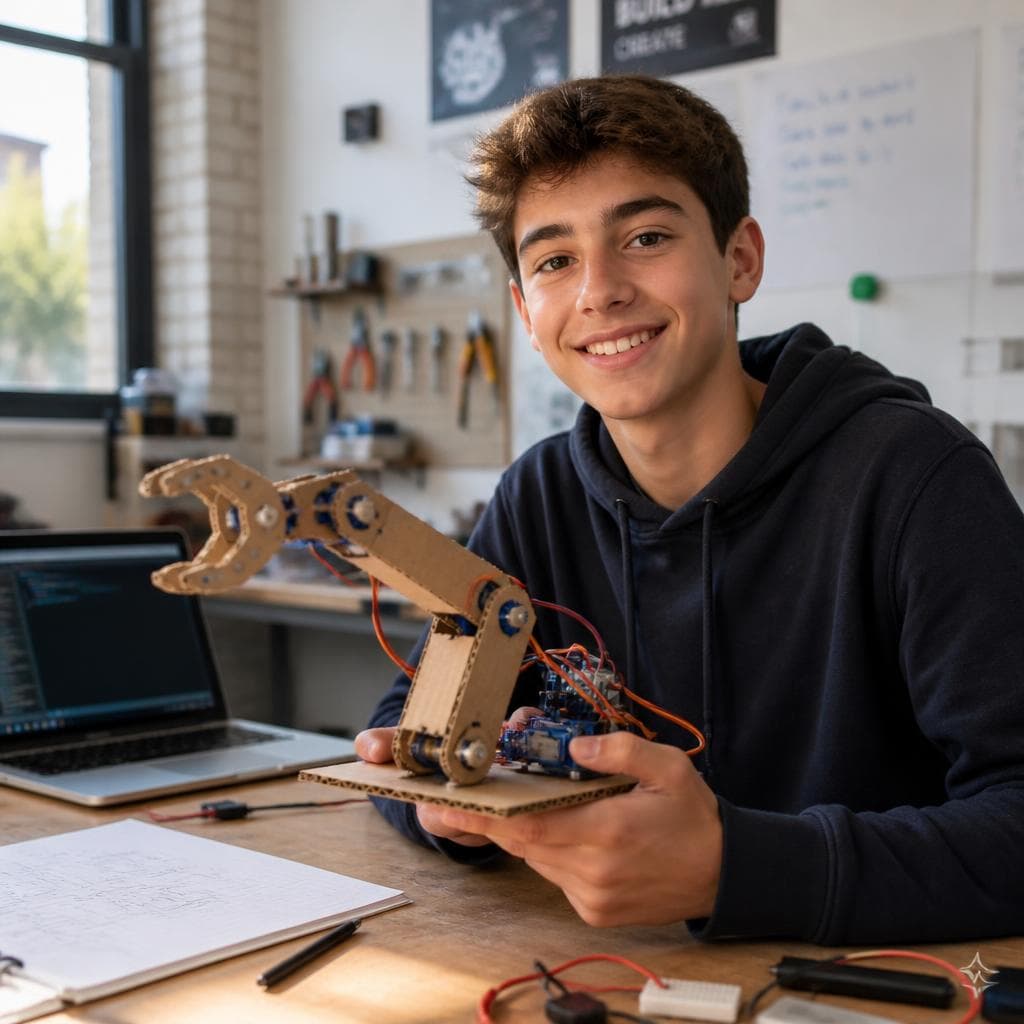 Illustrative mechanical robot project for a family learning assignment